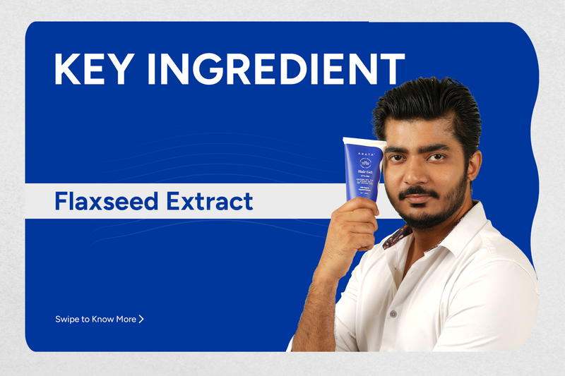 Man holding a tube of cream with text about flaxseed extract.