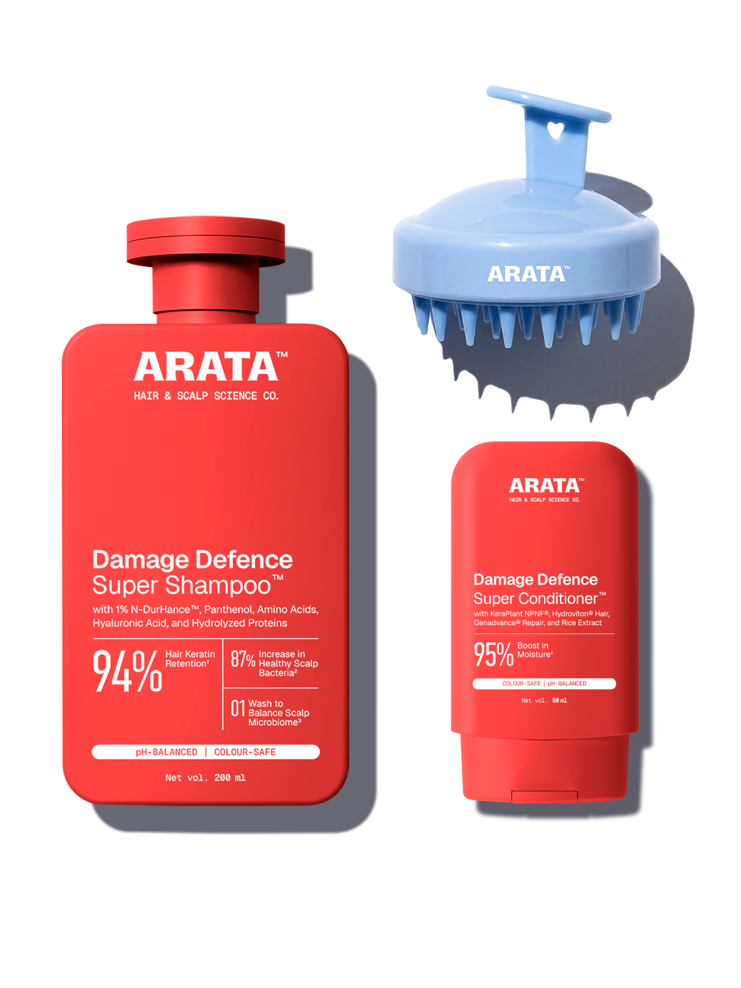 Arata Damage Defence Shampoo™ and Conditioner™ + Scalp Massager Combo 200 ML + 50 ML