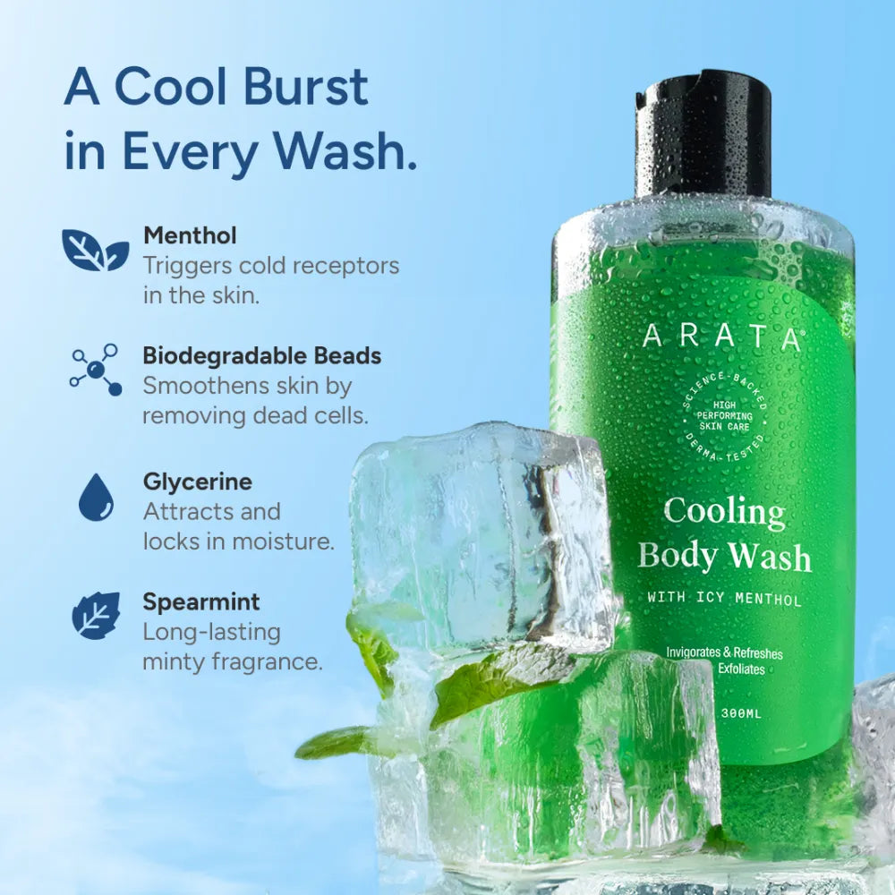 Cooling Body Wash With Menthol | Refreshes Skin | Gently Exfoliates and Smoothens Skin | 300 ML