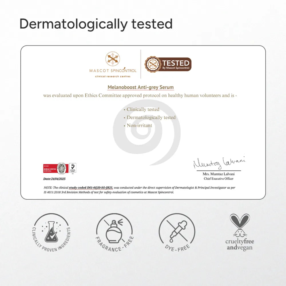 MelanoBoostª Anti-Grey Hair & Beard Serum with MelanoGrayª, Silverfreeª, Arcolys¨ & Vegan Keratin - 30ml