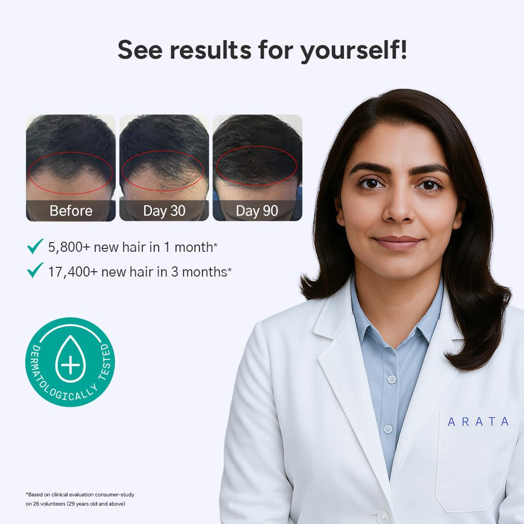 Arata Hair Growth Serum for Men and Women | For Fuller, Denser, Thicker Hair Growth | Free Derma Roller