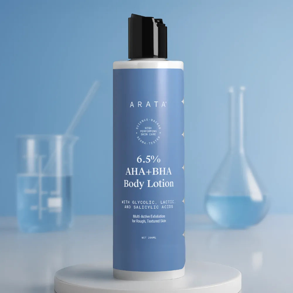 Arata 6.5% AHA BHA Body Lotion for Rough and Textured Skin | Provides Gentle Exfoliation and Long Lasting Hydration | 200 ml