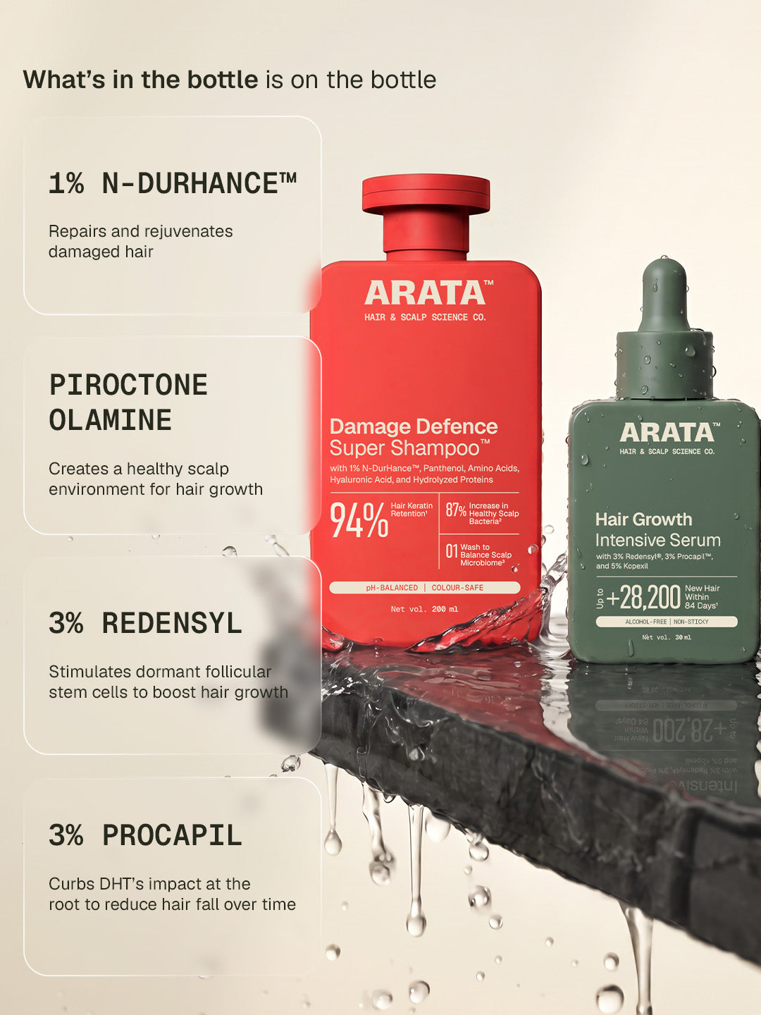 Arata Damage Defence Shampoo & Hair Growth Intensive Serum Combo