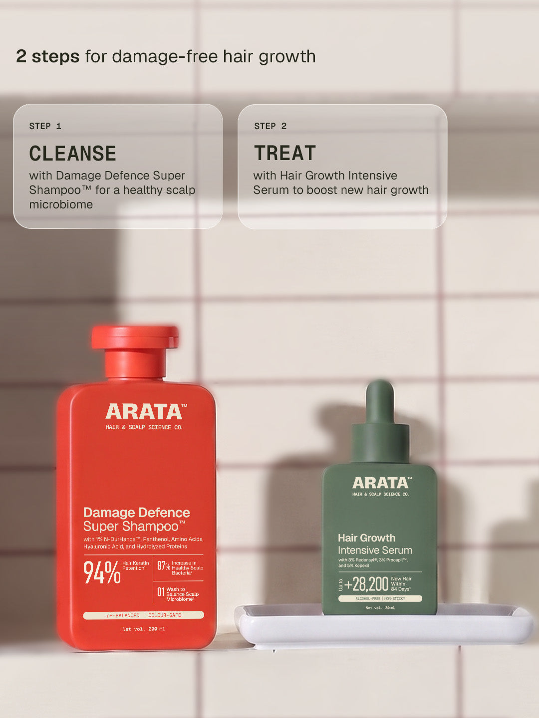 Arata Damage Defence Shampoo & Hair Growth Intensive Serum Combo