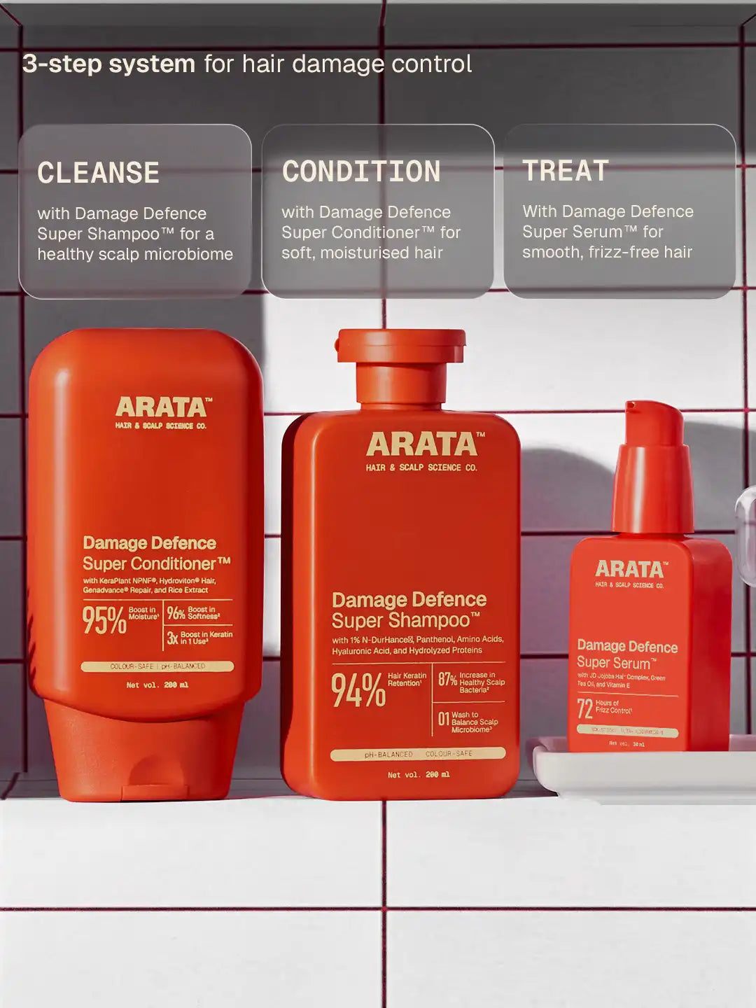 Arata Damage Defence Super Shampoo, Conditioner & Serum Combo