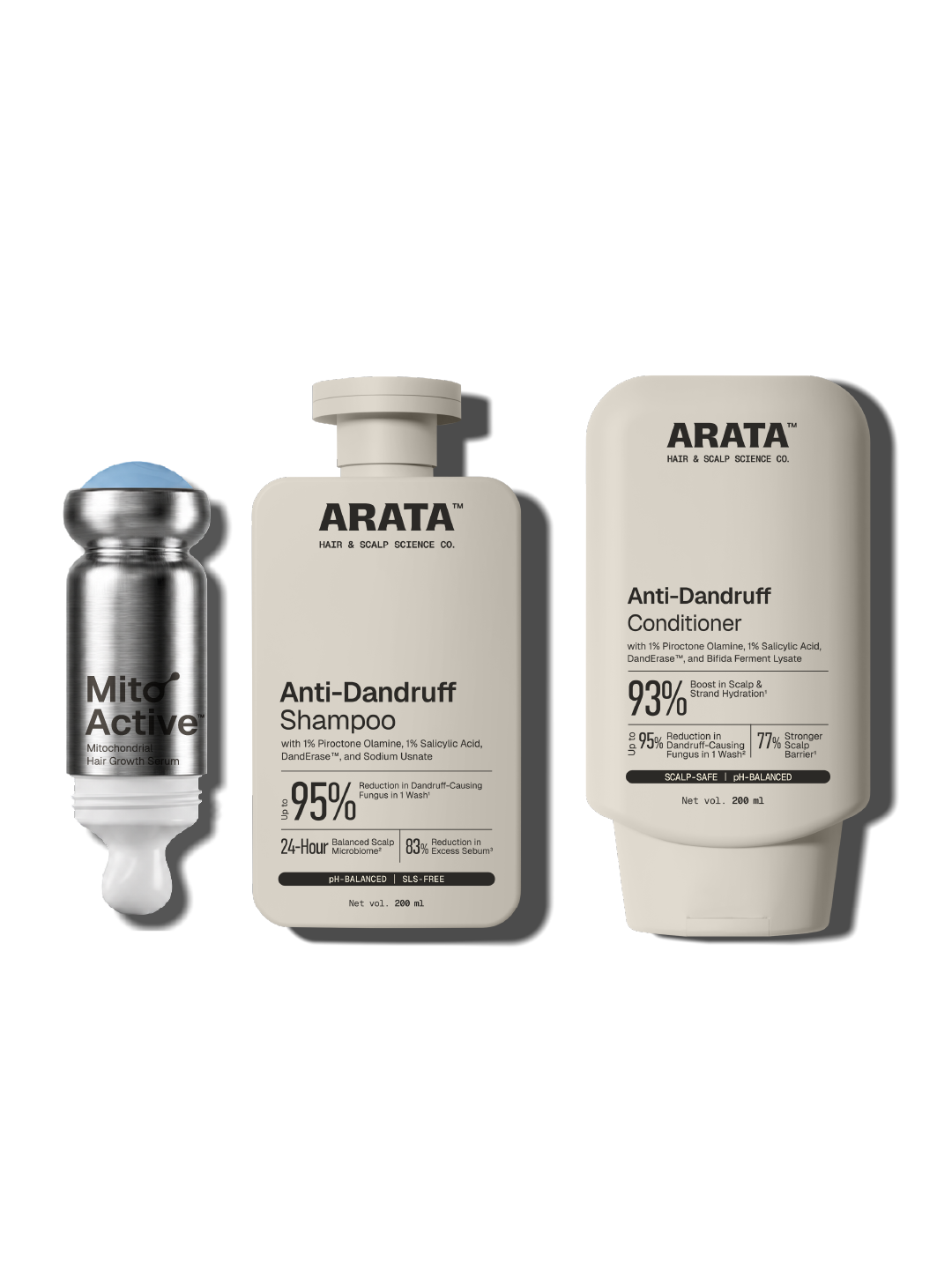 Arata MitoActive Hair Growth Serum + Anti Dandruff Shampoo & Conditioner Combo