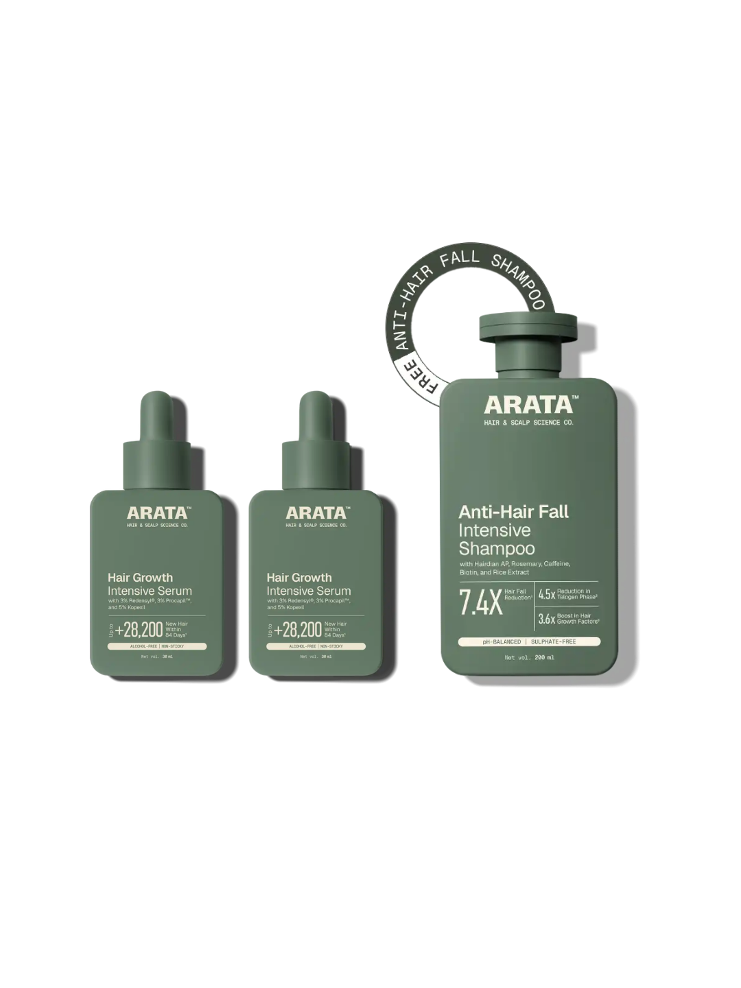 Arata Hair Growth Intensive Serum Pack of 2 + Free Anti Hair Fall Intensive Shampoo