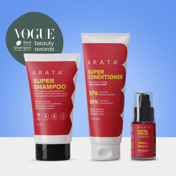 Super Anti-Damage Value Pack with Biotin, Jojoba & Vegan Keratin for Dry, Frizzy, & Damaged Hair - Super Shampoo™ (150ml) + Super Conditioner™ (200ml) + Super Serum™ (30ml)